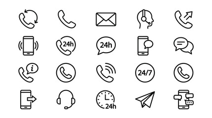Fototapeta premium Collection of 20 black and white icons representing various communication methods and symbols