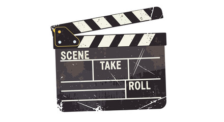 Fototapeta premium Vintage film clapperboard, movie production equipment, isolated on white