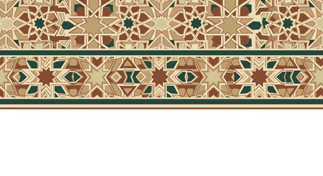Earthy Toned Geometric Mosaic Pattern Border. Intricate Arabic Design Element for Backgrounds, Frames, and Decorative Projects.