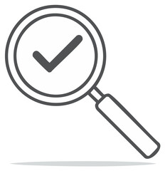 Magnifying glass icon with check mark symbolizing successful search verification and approval