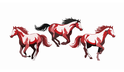 Fototapeta premium Minimal red and black galloping horses vector running stallion animal design