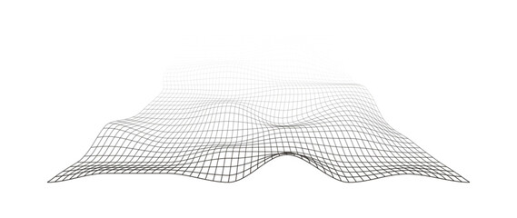 Futuristic data network landscape with wireframe grid surface and flowing digital terrain © ket4up