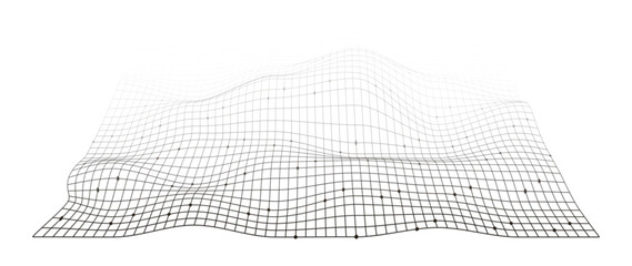 Abstract futuristic wireframe landscape grid with digital wave surface and technology data mesh visualization © ket4up
