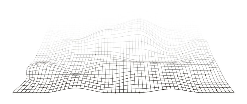 Abstract futuristic wireframe landscape grid with digital wave surface and technology data mesh visualization