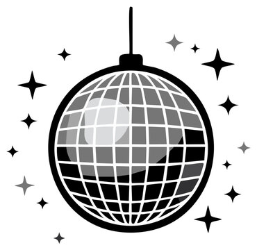 Sparkling Disco Ball Illustration with Stars, Party Celebration, Nightclub Fun, and Entertainment