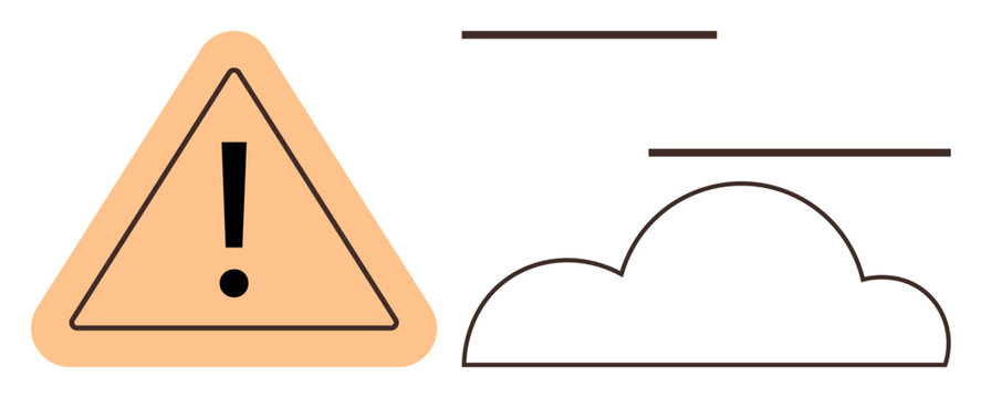 Cloud computing, data security, warning signs, technology, risk management, information systems. Visual of a warning triangle and a cloud outline. Cloud computing and data security concept