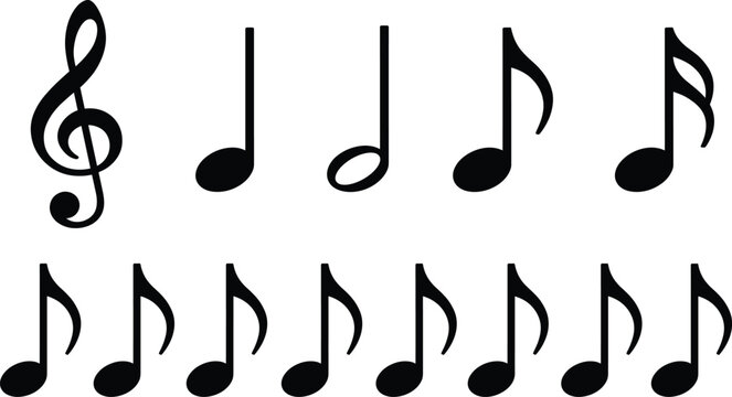 Music, Note, Symbol, Icon, Set, Melody, Sound, Musical, Treble, Clef, Rhythm, Notation, Black, Silhouette, Collection, Audio, Song, Harmony, Design, Vector