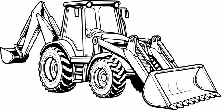 Industrial Backhoe Loader Illustration - Heavy Construction Excavator Machinery Sketch