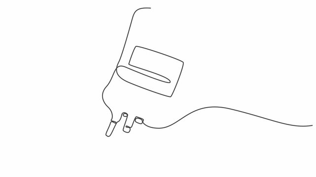 Animated self drawing of continuous one line draw blood bag vector icon, IV bag in trendy flat style. Infuse icon. Blood bag.