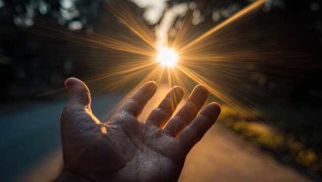 Sunlight Streaming Through Open Hand Symbolizing Hope and Positivity.