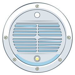 Round industrial style vent illustration with horizontal grates and metal frame