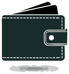 Fototapeta premium Minimalist black wallet with credit cards in a flat illustration.