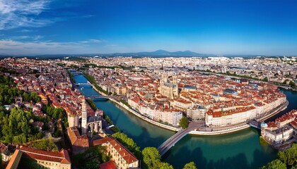 Obraz premium lyon france panoramic view in summer aerial cityscape