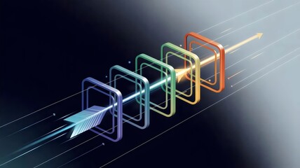 Colorful square checkpoint progression with metallic arrow