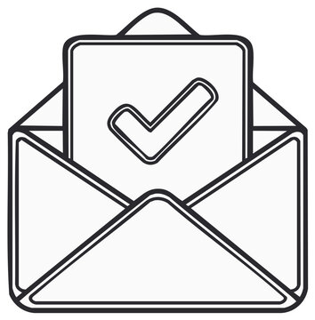 Opened envelope with checkmark inside, approval or success concept