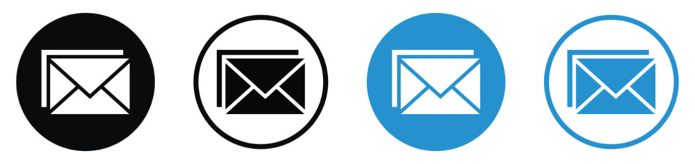 Versatile set of envelope icons in solid and outline styles. Represents electronic mail, business correspondence, and online messaging for contact pages and marketing materials.
