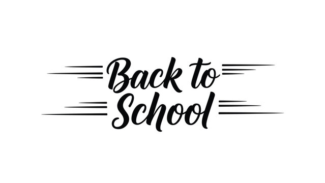 Elegant black calligraphy text reading back to school with horizontal motion lines on a clean white background for education themes.
