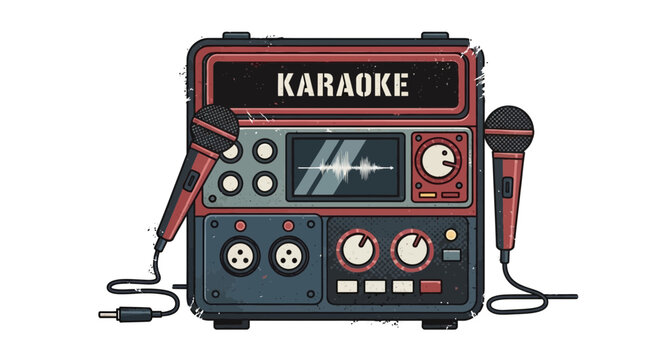 Retro Karaoke Machine with Microphones and Sound Wave Display