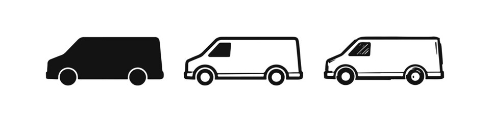 Delivery Van Vehicle Icon Set: Commercial Transport and Logistics Symbol © drawing lines
