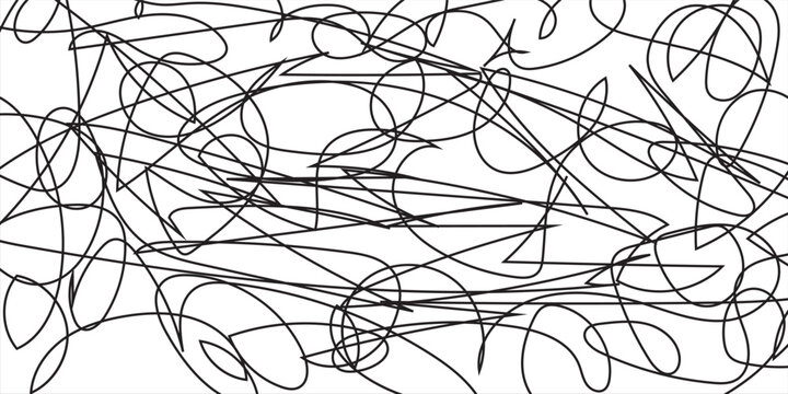 Abstract сhaotic texture. Monochrome wallpaper. Hand drawn dinamic scrawls. Black and white illustration