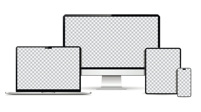 Empty screen computer, laptop, tablet, smartphone mockup. Set technology devices.