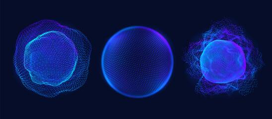 3d abstract sphere orb set from dots. Digital and globe pattern background. Particle hud net for world grid geometric and network vector tech concept.  © Shanvood