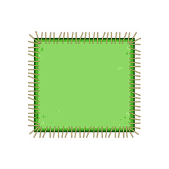 Green square fabric patch isolated on white background, featuring a decorative border of hand drawn stitches, ideal for concepts of repair and customization