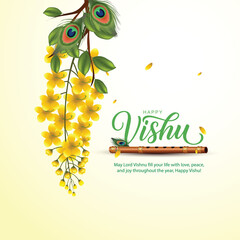 Happy Vishu greetings. April 14 Kerala festival with vishu flowers.abstract vector illustration design © Arun