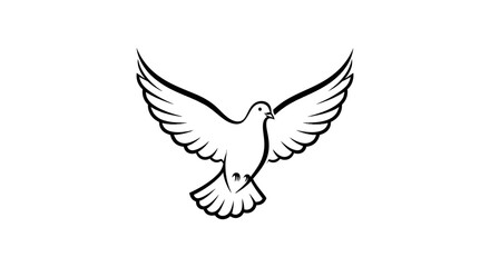 Obraz premium Flying white dove line art illustration, a powerful symbol of peace, freedom, hope, and purity, representing spirituality.