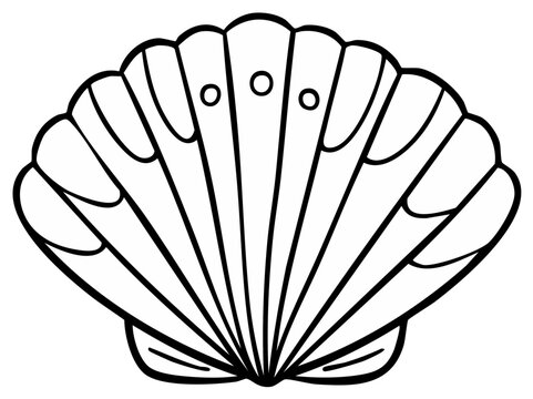 Stylized Outline of a Seashell with Fan Shape and Circular Details