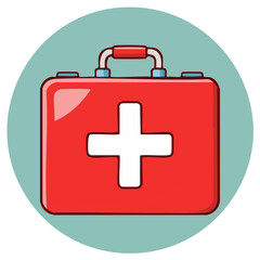 Obraz premium Red First Aid Kit with White Cross on Round Background Emergency Preparedness