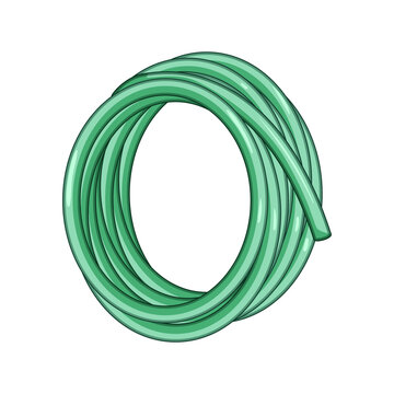 Coiled green garden hose illustration offering versatility for various outdoor tasks including watering plants, washing vehicles, and general backyard maintenance