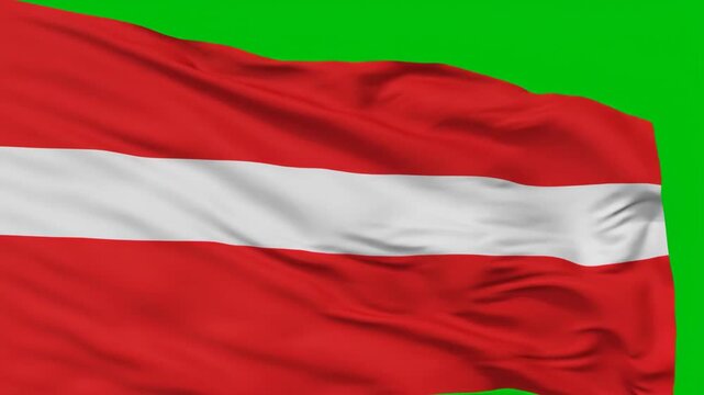 The national flag of Austria waves gracefully on a green screen. Ideal for chroma key compositing.
