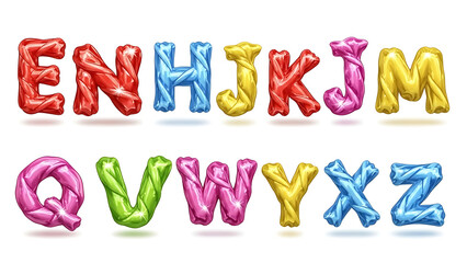 Fototapeta premium Colorful crumpled foil letters of the alphabet isolated on a transparent background