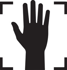Obraz premium Raised hand palm detection focus square icon for biometric authorization identification and secure gesture recognition technology