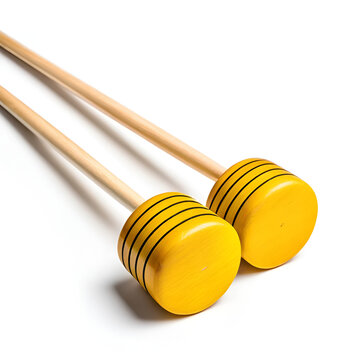 Detail of xylophone mallets in the right side on a white background.