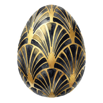 Elegant Art Deco Easter Egg Watercolor Illustration