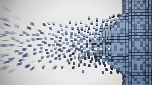 Scattered squares organizing into grid &ndash; Ideal for process improvement, efficiency, or business automation.