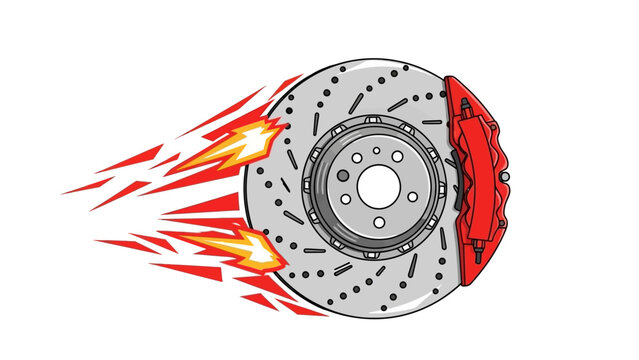 Burning Car Brake Disc Rotor Illustration.