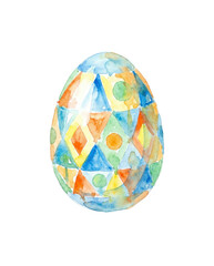 Obraz premium Geometric Easter Egg Watercolor, Colorful Abstract Pattern, Isolated on White