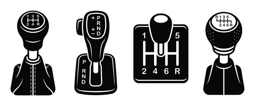 Set of car gear shift levers including manual and automatic transmission types vector illustration