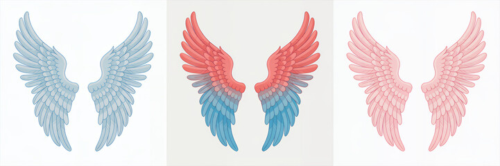 Fototapeta premium Colorful angel wings on white background feathers blue