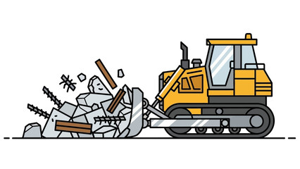 Yellow Bulldozer Demolishing Debris and Rubble. © Hana