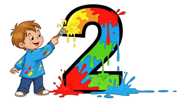 Boy Painting Number Two with Colors.