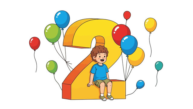 Child Sitting on Large Number Two Balloons.