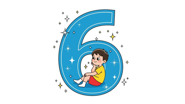 Cartoon boy inside a number six.