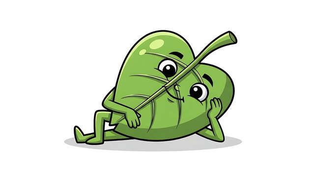 Cartoon green pea character holding a stick, vector illustration