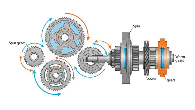 Mechanical Gear System with Shaft and Gears.
