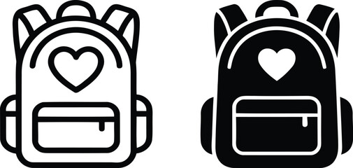 Two backpack icons one outlined and one solid black for travel and school themes © MRSTOCK LAB
