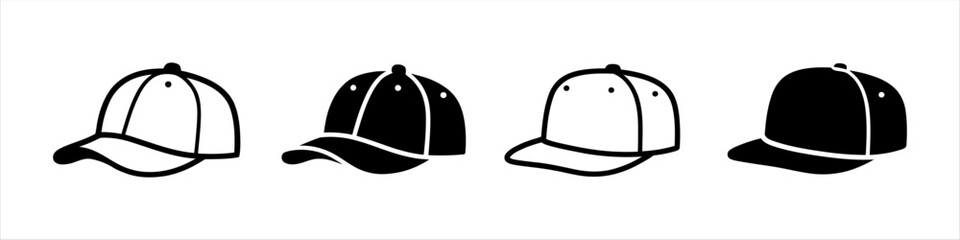 Fototapeta premium Four baseball caps, two black and two white, shown from the front